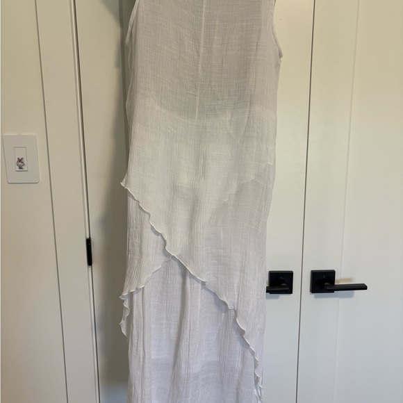 Casa Donna Linen Blend Layered Ruffled White Sleeveless Midi Dress Size Large - Picture 5 of 11